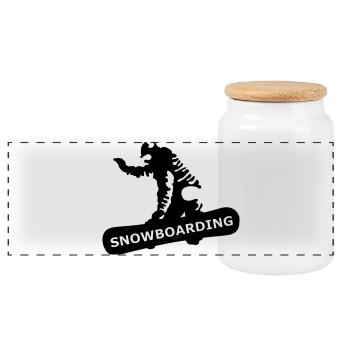 Snowboarding - Panoramic Cookie Jar with Wooden Lid - white - Front