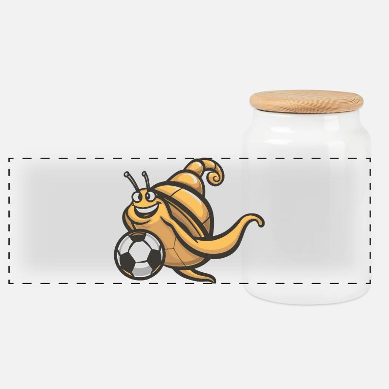 Schnecke Maskottchen Fußball - Panorama Keksdose mit Holzdeckel - Weiß