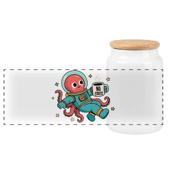 Pieuvre Astronaute Spatiale avec tasse de café - Boîte à biscuits avec couvercle en bois - blanc - Devant