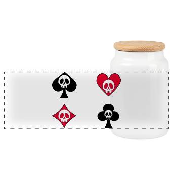 Skull on Game Cards - Panoramic Cookie Jar with Wooden Lid - white - Front