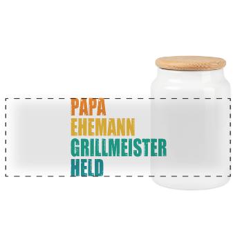 Papa Ehemann Grillmeister Held - Panorama Keksdose mit Holzdeckel - Weiß - Vorne