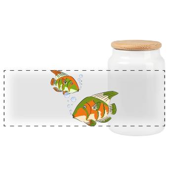 Colorful Fish - Panoramic Cookie Jar with Wooden Lid - white - Front
