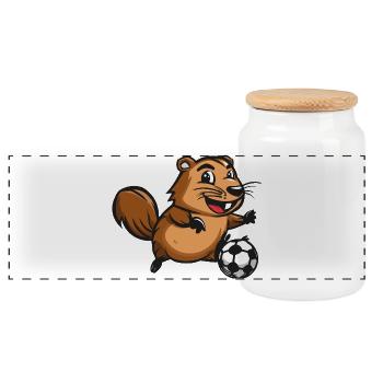 Beaver Football Sports - Panoramic Cookie Jar with Wooden Lid - white - Front