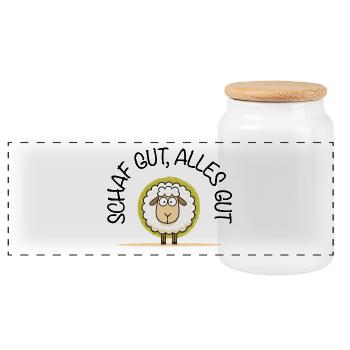 Sheep Good, All Good – Sweet Sheep Motif - Panoramic Cookie Jar with Wooden Lid - white - Front