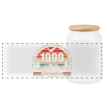 Retro December 1999 - 26 Years Gift - Panoramic Cookie Jar with Wooden Lid - white - Front