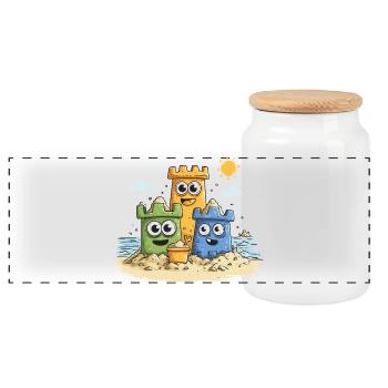 Héros bac à sable sur la plage - Boîte à biscuits avec couvercle en bois - blanc - Devant