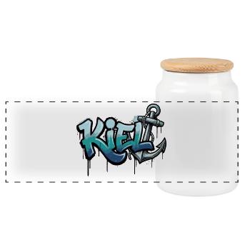 Kiel Graffiti Anker Schleswig-Holstein - Panorama Keksdose mit Holzdeckel - Weiß - Vorne