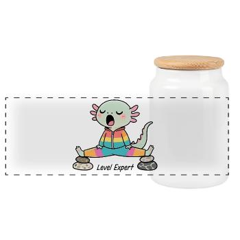 Axolotl Zen in Meditation Yoga Expert Level - Panoramic Cookie Jar with Wooden Lid - white - Front