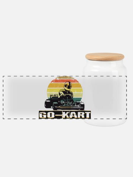 Go kart - Panoramic Cookie Jar with Wooden Lid - white