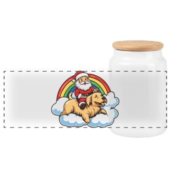 Chien Golden Retriever Père Noël - Boîte à biscuits avec couvercle en bois - blanc - Devant