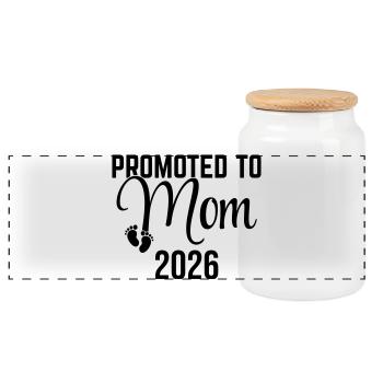 Promoted to Mom 2026 – New Mom 2026 Design - Panoramic Cookie Jar with Wooden Lid - white - Front