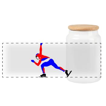 patinage de vitesse - Boîte à biscuits avec couvercle en bois - blanc - Devant