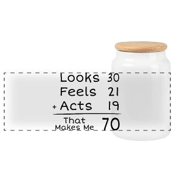 70 Years Humorous Birthday | 70th Anniversair - Panoramic Cookie Jar with Wooden Lid - white - Front