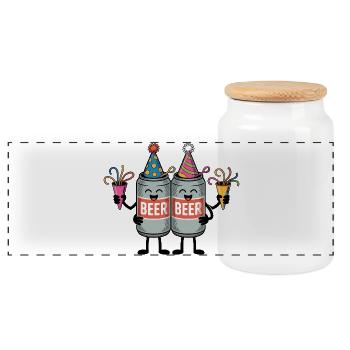 Anniversaire de canette de bière - T-shirt drôle - Boîte à biscuits avec couvercle en bois - blanc - Devant