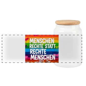Human Rights Instead of Right-Wing People Statement - Panoramic Cookie Jar with Wooden Lid - white - Front