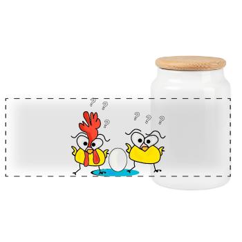 lustiges hähnchen cartoon  - Panorama Keksdose mit Holzdeckel - Weiß - Vorne