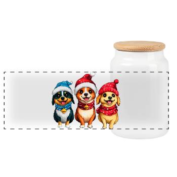 Chien du Père Noël - Boîte à biscuits avec couvercle en bois - blanc - Devant