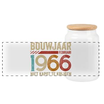 Baujahr Ferbruari 1966 unzerstörbar - Panorama Keksdose mit Holzdeckel - Weiß - Vorne