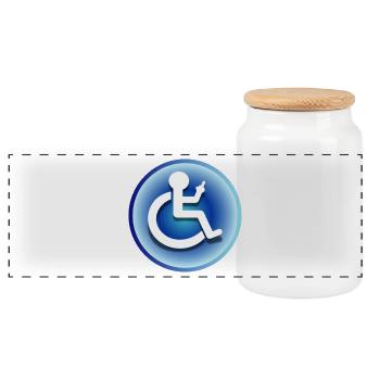 For wheelchair users with humor # - Panoramic Cookie Jar with Wooden Lid - white - Front