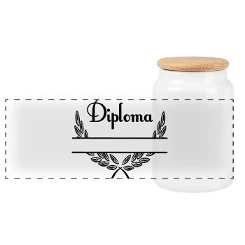 Diplôme – Espace de noms - Boîte à biscuits avec couvercle en bois - blanc - Devant