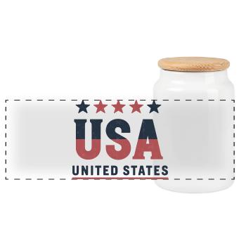 USA Flag Vintage Distressed Look - Panoramic Cookie Jar with Wooden Lid - white - Front