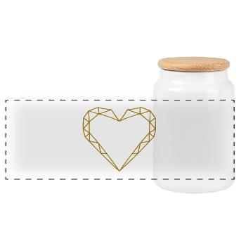 Polygon Heart Noble Hand Painted Gold Heart - Panoramic Cookie Jar with Wooden Lid - white - Front