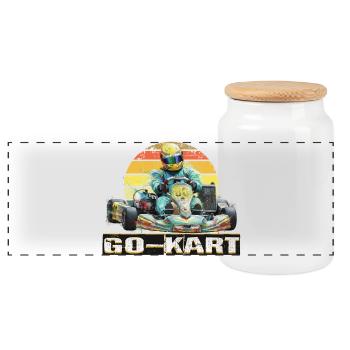 Go kart - Panoramic Cookie Jar with Wooden Lid - white - Front