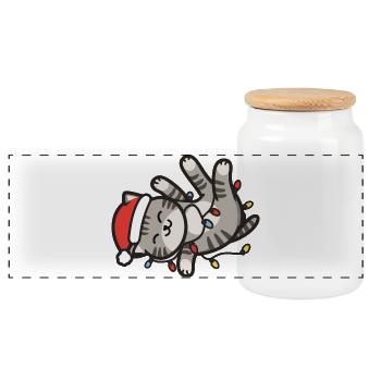 Cat Fairy Lights Christmas Kawaii - Panoramic Cookie Jar with Wooden Lid - white - Front