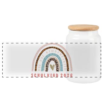 School Child 2026 - School Enrollment - First Grade - Panoramic Cookie Jar with Wooden Lid - white - Front