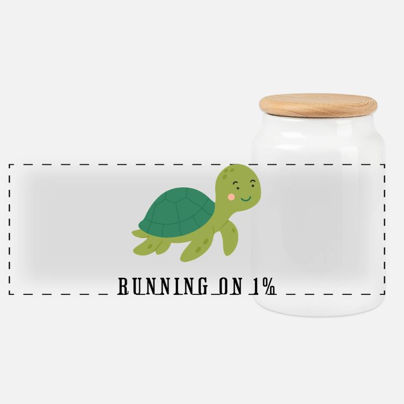 Dessin animé Tortue Vert Tortue Câline - Boîte à biscuits avec couvercle en bois - blanc
