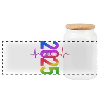 Enfant scolaire 2026 - Inscription scolaire - Première année ECG - Boîte à biscuits avec couvercle en bois - blanc - Devant