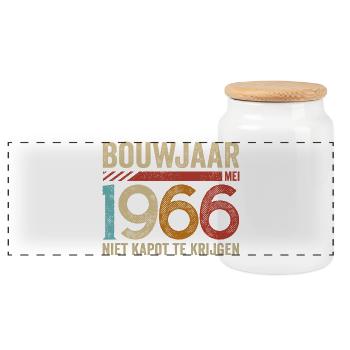 Baujahr Mai 1966 unzerstörbar - Panorama Keksdose mit Holzdeckel - Weiß - Vorne