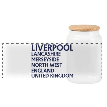 Liverpool – England Textdesign - Panorama Keksdose mit Holzdeckel - Weiß - Vorne