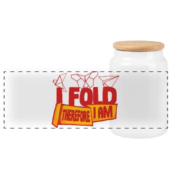 Origami I Fold Therefore I Am - Panoramic Cookie Jar with Wooden Lid - white - Front