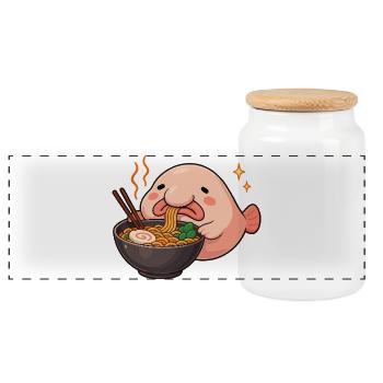 Blob fish with noodles Ramen kawaii Blob fish - Panoramic Cookie Jar with Wooden Lid - white - Front