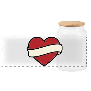 Tattoo Heart Banner Scroll Vector - Panoramic Cookie Jar with Wooden Lid - white - Front
