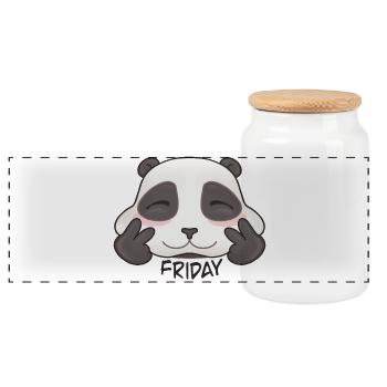 Sweet Friday Panda - Panoramic Cookie Jar with Wooden Lid - white - Front