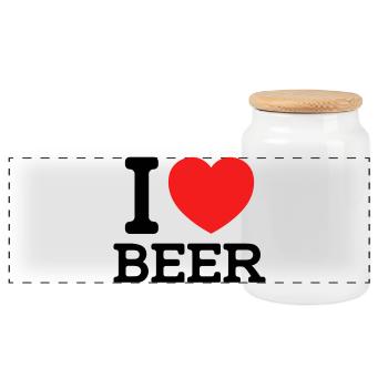 I love Beer (colors can be changed) - Panoramic Cookie Jar with Wooden Lid - white - Front