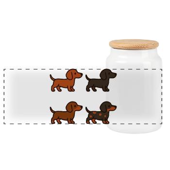 Niedliches Dackel-Hunde-Illustrationsset - Panorama Keksdose mit Holzdeckel - Weiß - Vorne