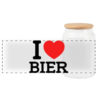 I love Bier (Farben änderbar) - Panorama Keksdose mit Holzdeckel - Weiß - Vorne