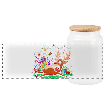 Christmas grouch reindeer funny annoyed exhausted - Panoramic Cookie Jar with Wooden Lid - white - Front