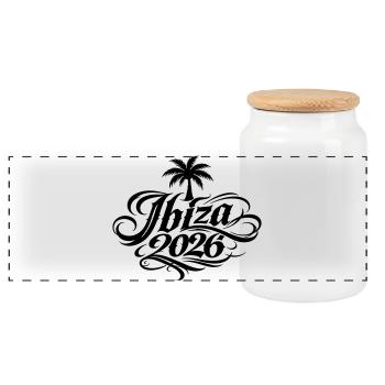 Ibiza 2026 Palm Tree - Panoramic Cookie Jar with Wooden Lid - white - Front