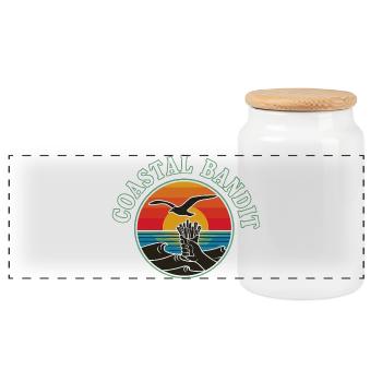 Coastal bandit seagull steals fries - Panoramic Cookie Jar with Wooden Lid - white - Front