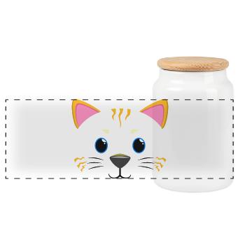 Cute Cat Face Kawaii Kitten Meow Pet Lover Gift - Panoramic Cookie Jar with Wooden Lid - white - Front