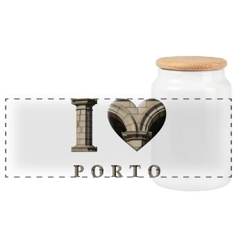 I Love Porto – Architectural City Design - Panoramic Cookie Jar with Wooden Lid - white - Front