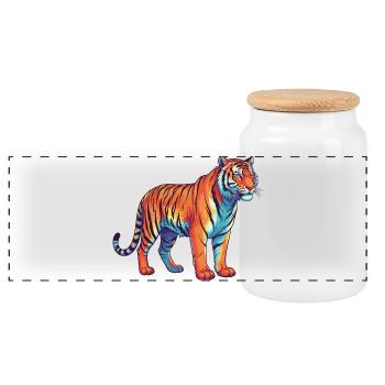Colorful Tiger Rainbow Pop Art Watercolor - Panoramic Cookie Jar with Wooden Lid - white - Front