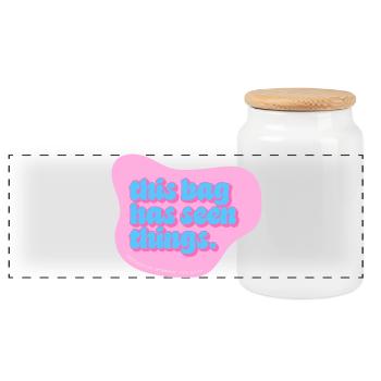 Funny Typography Design – This Bag Has Seen Things - Panorama Keksdose mit Holzdeckel - Weiß - Vorne