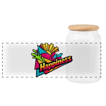 Happiness Burst Retro Colors - Panoramic Cookie Jar with Wooden Lid - white - Front
