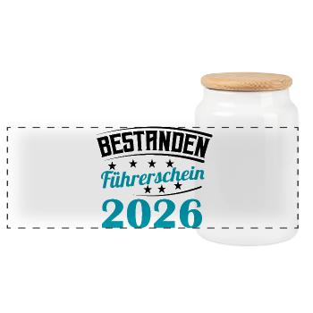 Driving License 2026 Driving Test Driving License Test - Panoramic Cookie Jar with Wooden Lid - white - Front
