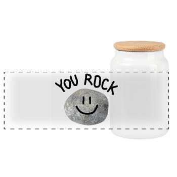 You Rock Minimal Wortspiel Statement Smile Stein - Panorama Keksdose mit Holzdeckel - Weiß - Vorne